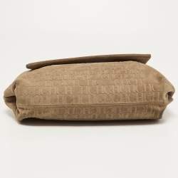 Pre Owned CH Carolina Herrera Beige Embossed Suede and Leather Flap Top Handle Bag