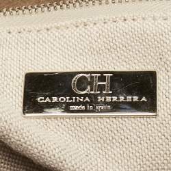 Pre Owned CH Carolina Herrera Beige Embossed Suede and Leather Flap Top Handle Bag