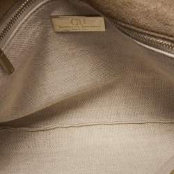 Pre Owned CH Carolina Herrera Beige Embossed Suede and Leather Flap Top Handle Bag