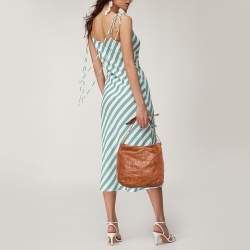 Pre Owned CH Carolina Herrera Brown Embossed Leather Chain Bow Hobo