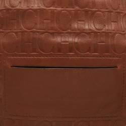 Pre Owned CH Carolina Herrera Brown Embossed Leather Chain Bow Hobo