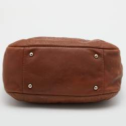 Pre Owned CH Carolina Herrera Brown Embossed Leather Chain Bow Hobo