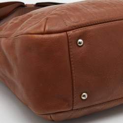Pre Owned CH Carolina Herrera Brown Embossed Leather Chain Bow Hobo