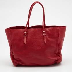 Pre Owned CH Carolina Herrera Red Monogram Leather Shopper Tote