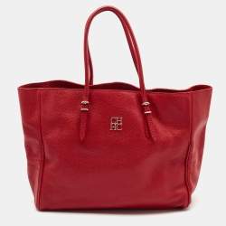 Pre Owned CH Carolina Herrera Red Monogram Leather Shopper Tote