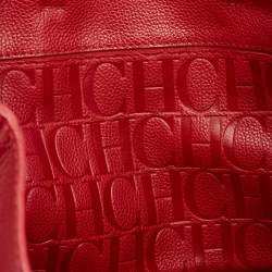 Pre Owned CH Carolina Herrera Red Monogram Leather Shopper Tote