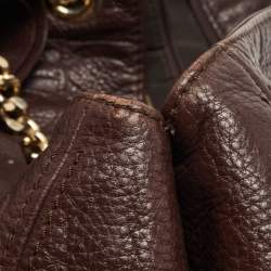 Pre Owned CH Carolina Herrera Brown Monogram Embossed Leather Bow New Anna Hobo