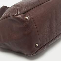 Pre Owned CH Carolina Herrera Brown Monogram Embossed Leather Bow New Anna Hobo