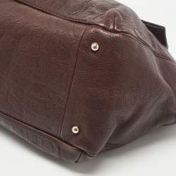 Pre Owned CH Carolina Herrera Brown Monogram Embossed Leather Bow New Anna Hobo