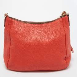 Pre Owned CH Carolina Herrera Dark Orange Grain Leather Chain Shoulder Bag