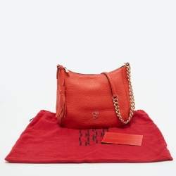 Pre Owned CH Carolina Herrera Dark Orange Grain Leather Chain Shoulder Bag