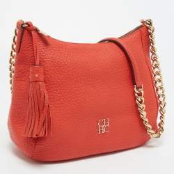Pre Owned CH Carolina Herrera Dark Orange Grain Leather Chain Shoulder Bag