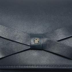 Pre Owned CH Carolina Herrera Navy Blue Leather Bow Flap Shoulder Bag 