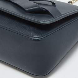 Pre Owned CH Carolina Herrera Navy Blue Leather Bow Flap Shoulder Bag 