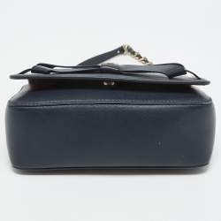 Pre Owned CH Carolina Herrera Navy Blue Leather Bow Flap Shoulder Bag 