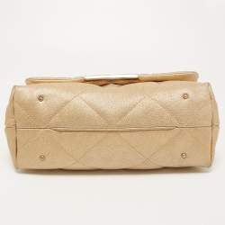 Pre Owned CH Carolina Herrera Gold Embossed Leather Metal Flap Shoulder Bag