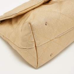 Pre Owned CH Carolina Herrera Gold Embossed Leather Metal Flap Shoulder Bag