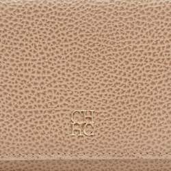 Pre Owned CH Carolina Herrera Beige Leather Flap Continental Wallet
