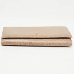 Pre Owned CH Carolina Herrera Beige Leather Flap Continental Wallet