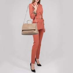 Pre Owned CH Carolina Herrera Beige Leather Minuetto Flap Top Handle Bag