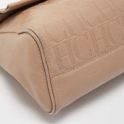 Pre Owned CH Carolina Herrera Beige Leather Minuetto Flap Top Handle Bag