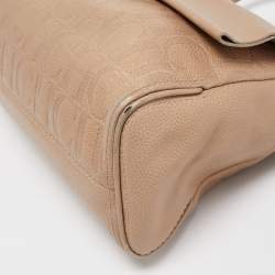 Pre Owned CH Carolina Herrera Beige Leather Minuetto Flap Top Handle Bag