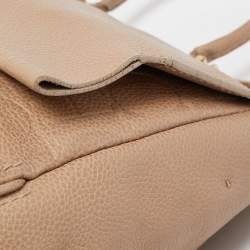 Pre Owned CH Carolina Herrera Beige Leather Minuetto Flap Top Handle Bag