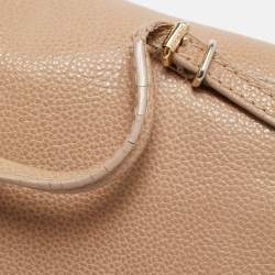 Pre Owned CH Carolina Herrera Beige Leather Minuetto Flap Top Handle Bag