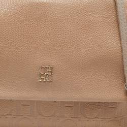 Pre Owned CH Carolina Herrera Beige Leather Minuetto Flap Top Handle Bag