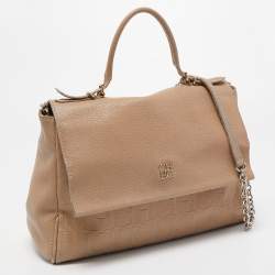 Pre Owned CH Carolina Herrera Beige Leather Minuetto Flap Top Handle Bag