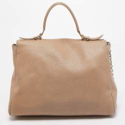 Pre Owned CH Carolina Herrera Beige Leather Minuetto Flap Top Handle Bag