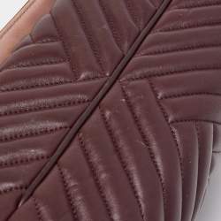 Pre Owned CH Carolina Herrera Burgundy Chevron Leather CH Logo Flap Shoulder Bag