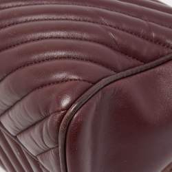 Pre Owned CH Carolina Herrera Burgundy Chevron Leather CH Logo Flap Shoulder Bag