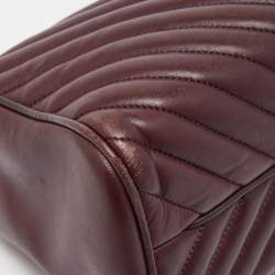 Pre Owned CH Carolina Herrera Burgundy Chevron Leather CH Logo Flap Shoulder Bag