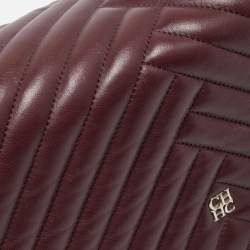 Pre Owned CH Carolina Herrera Burgundy Chevron Leather CH Logo Flap Shoulder Bag