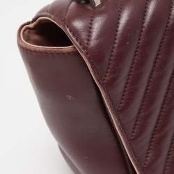 Pre Owned CH Carolina Herrera Burgundy Chevron Leather CH Logo Flap Shoulder Bag