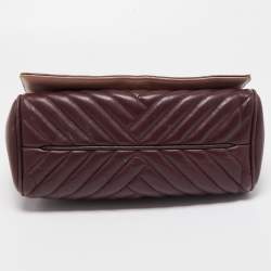 Pre Owned CH Carolina Herrera Burgundy Chevron Leather CH Logo Flap Shoulder Bag
