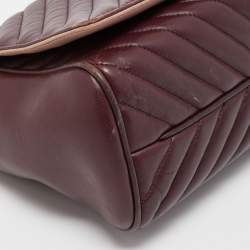 Pre Owned CH Carolina Herrera Burgundy Chevron Leather CH Logo Flap Shoulder Bag