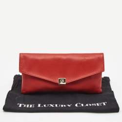 Pre Owned CH Carolina Herrera Red Leather Envelope Clutch