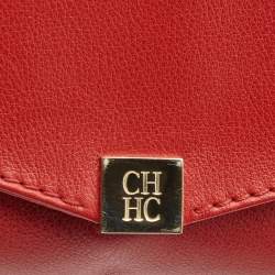 Pre Owned CH Carolina Herrera Red Leather Envelope Clutch