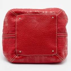 Pre Owned CH Carolina Herrera Red Monogram Embossed Leather Bucket Bag