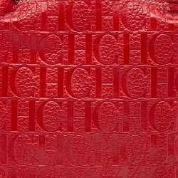 Pre Owned CH Carolina Herrera Red Monogram Embossed Leather Bucket Bag