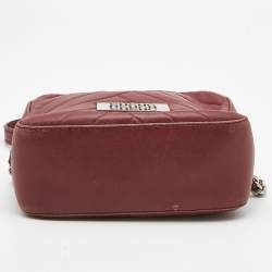 CH Carolina Herrera Burgundy Chevron Leather Logo Camera Crossbody Bag