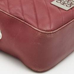 CH Carolina Herrera Burgundy Chevron Leather Logo Camera Crossbody Bag