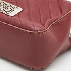CH Carolina Herrera Burgundy Chevron Leather Logo Camera Crossbody Bag