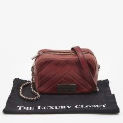 CH Carolina Herrera Burgundy Chevron Leather Logo Camera Crossbody Bag