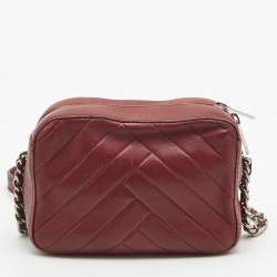 CH Carolina Herrera Burgundy Chevron Leather Logo Camera Crossbody Bag