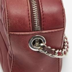 CH Carolina Herrera Burgundy Chevron Leather Logo Camera Crossbody Bag