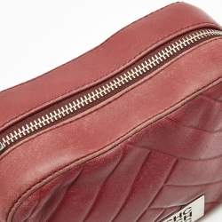 CH Carolina Herrera Burgundy Chevron Leather Logo Camera Crossbody Bag