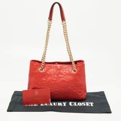 Pre Owned CH Carolina Herrera Red Embossed Leather Chain Tote